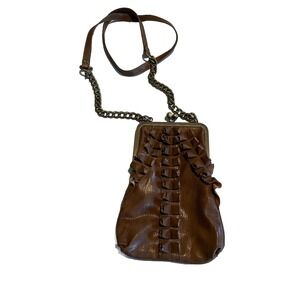 Jessica Simpson Crossbody Bag‎ Kiss Bow Closure Ruffle PVC purse Brown Shoulder